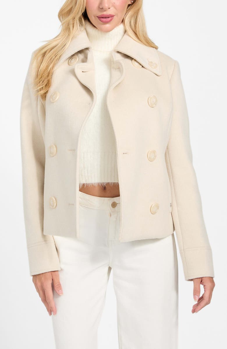 GUESS Melissa Crop Melton Peacoat, Alternate, color, Light Beige