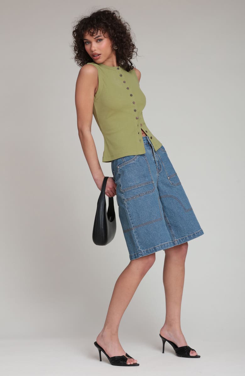 Avec Les Filles Stretch Denim Wide Leg Bermuda Shorts, Alternate, color, Basilica Wash