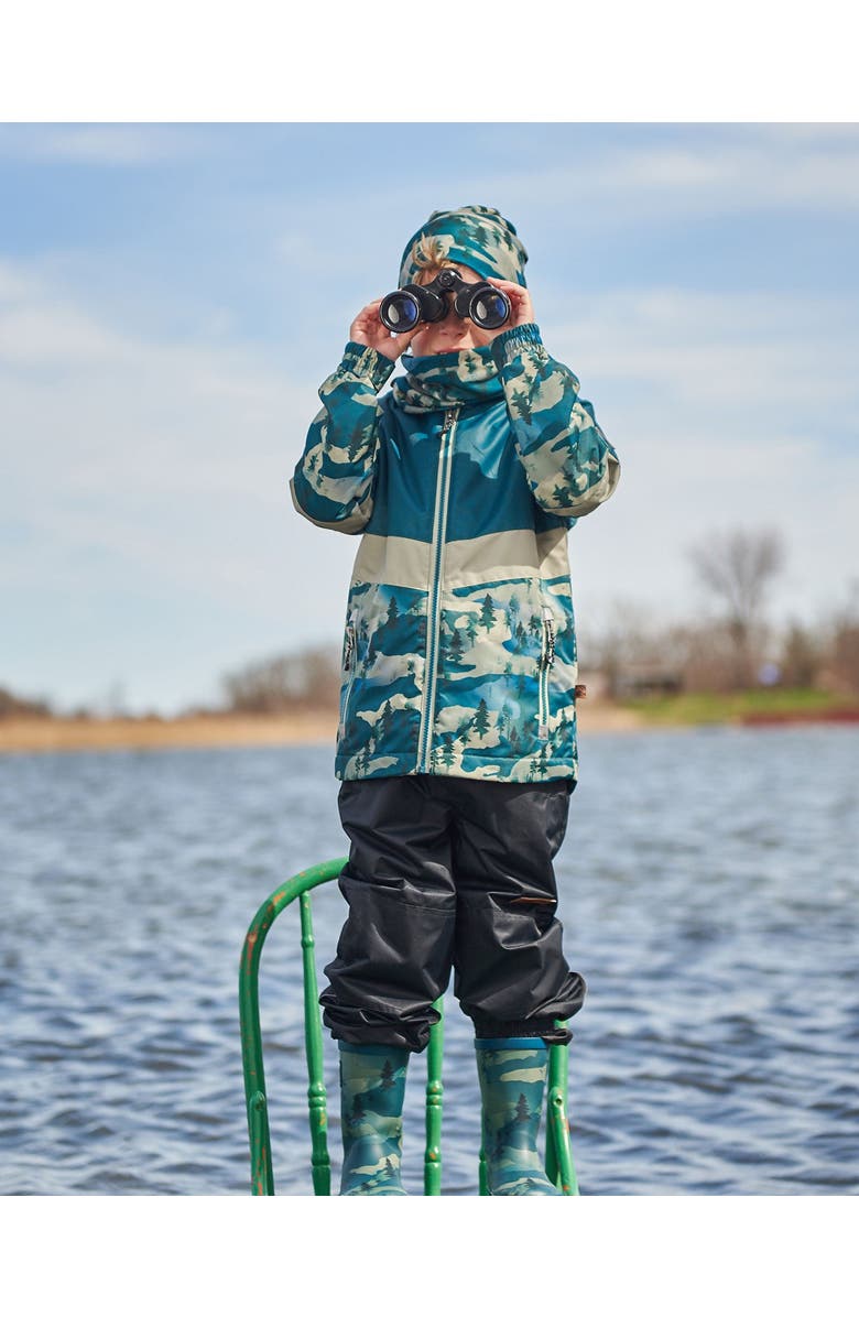 Deux par Deux Boy's Colorblock Printed Two-Piece Mid-Season Outerwear Set Forest Green With Black Pines, Alternate, color, 