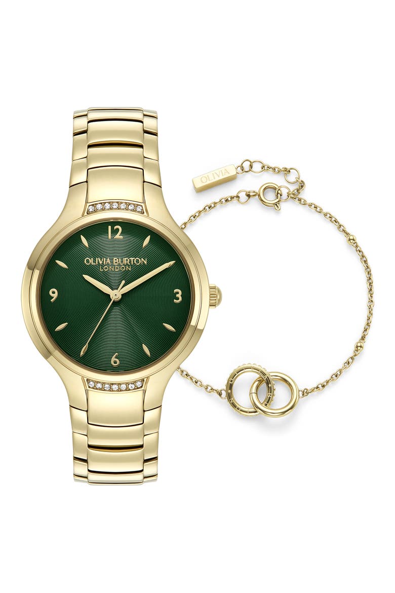 Lea Bracelet Watch & Chain Bracelet Gift Set, 34mm, Main, color, GREEN