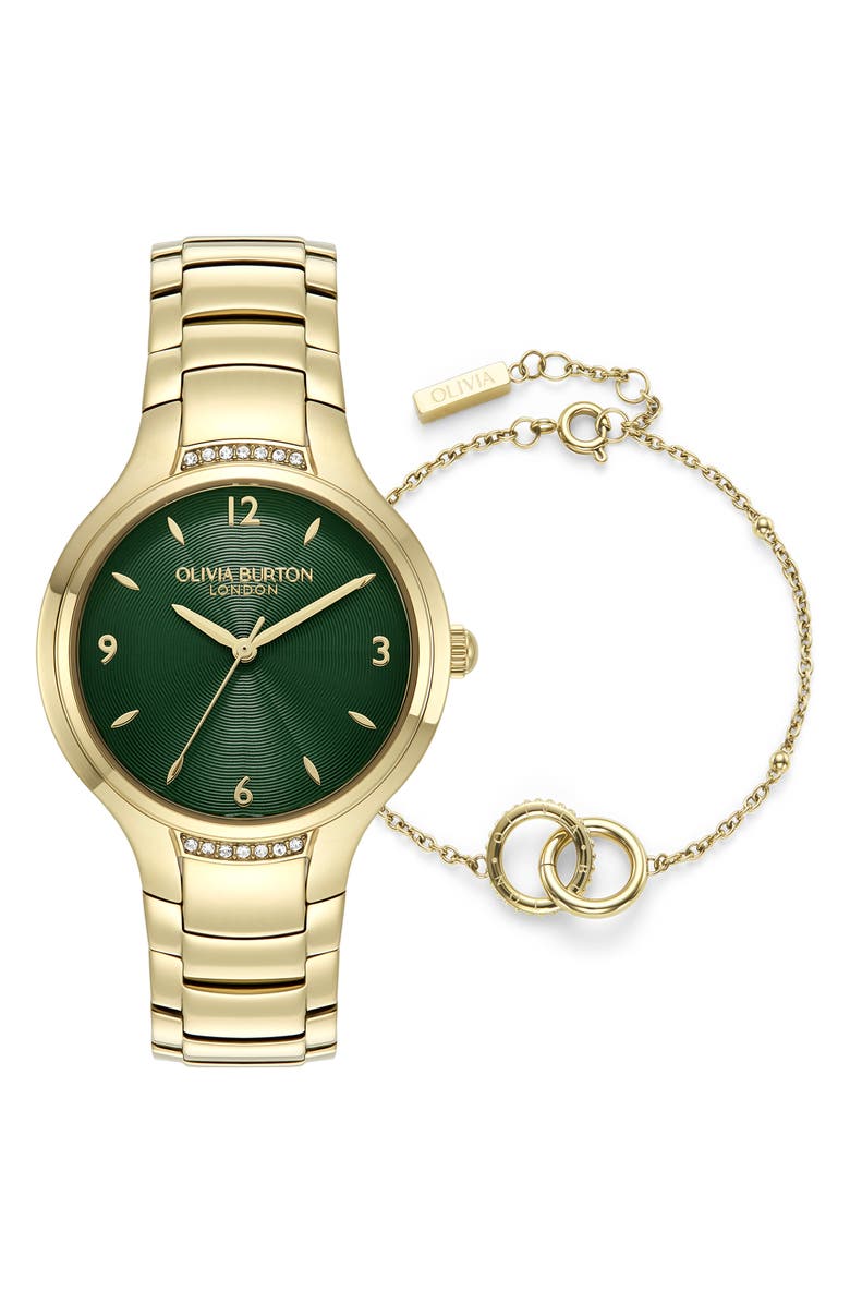 Olivia Burton Lea Bracelet Watch & Chain Bracelet Gift Set, 34mm, Main, color, Green