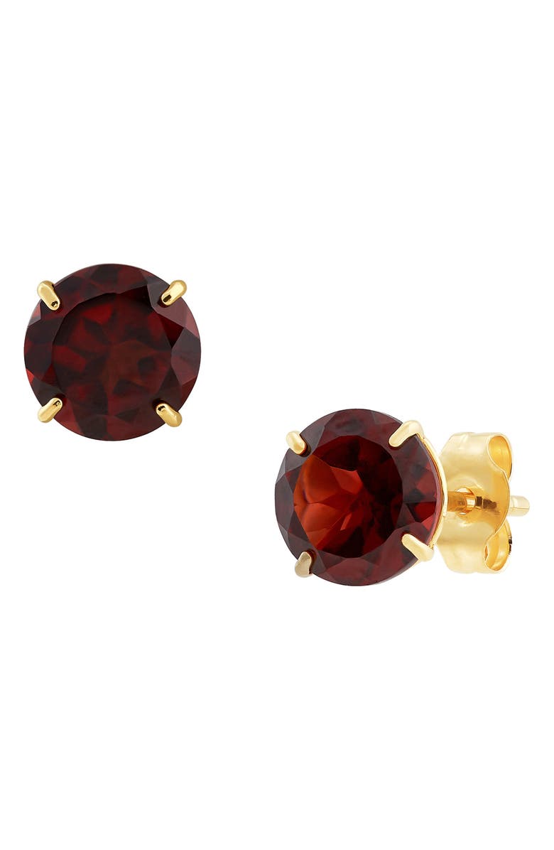 Frankie & Zoe Garnet Solitaire Stud Earrings, Alternate, color, Yellow Gold