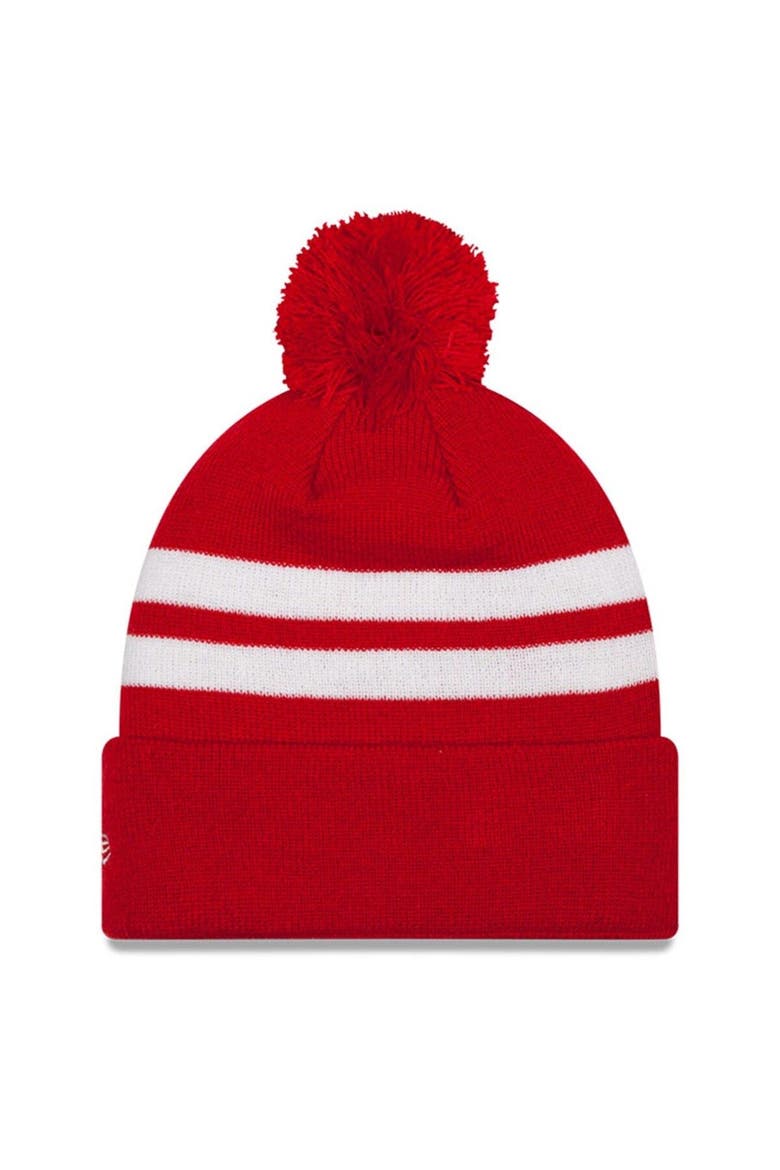Men's New Era Scarlet San Francisco 49ers 2022 NFC West Division Champions Top Stripe Cuffed Pom Knit Hat, Alternate, color, Scarlet