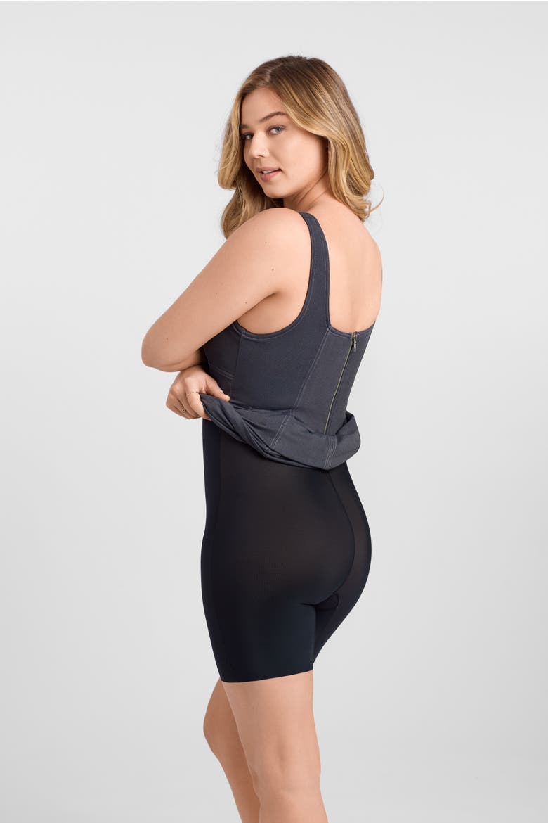 Sculpting Shapewear Denim Square Neck Tank Midi Dress, Alternate, color, Denim Ebony Rinse