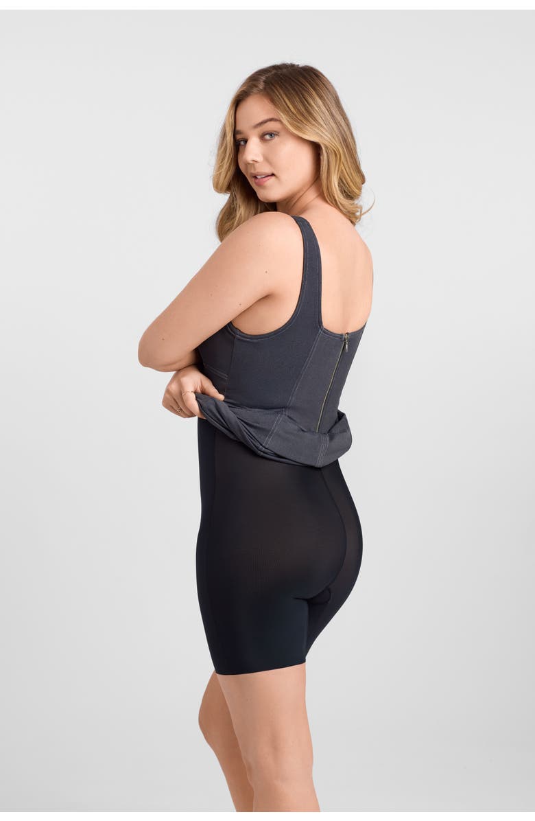 S3 Apparel Sculpting Shapewear Denim Square Neck Tank Midi Dress, Alternate, color, Denim Ebony Rinse