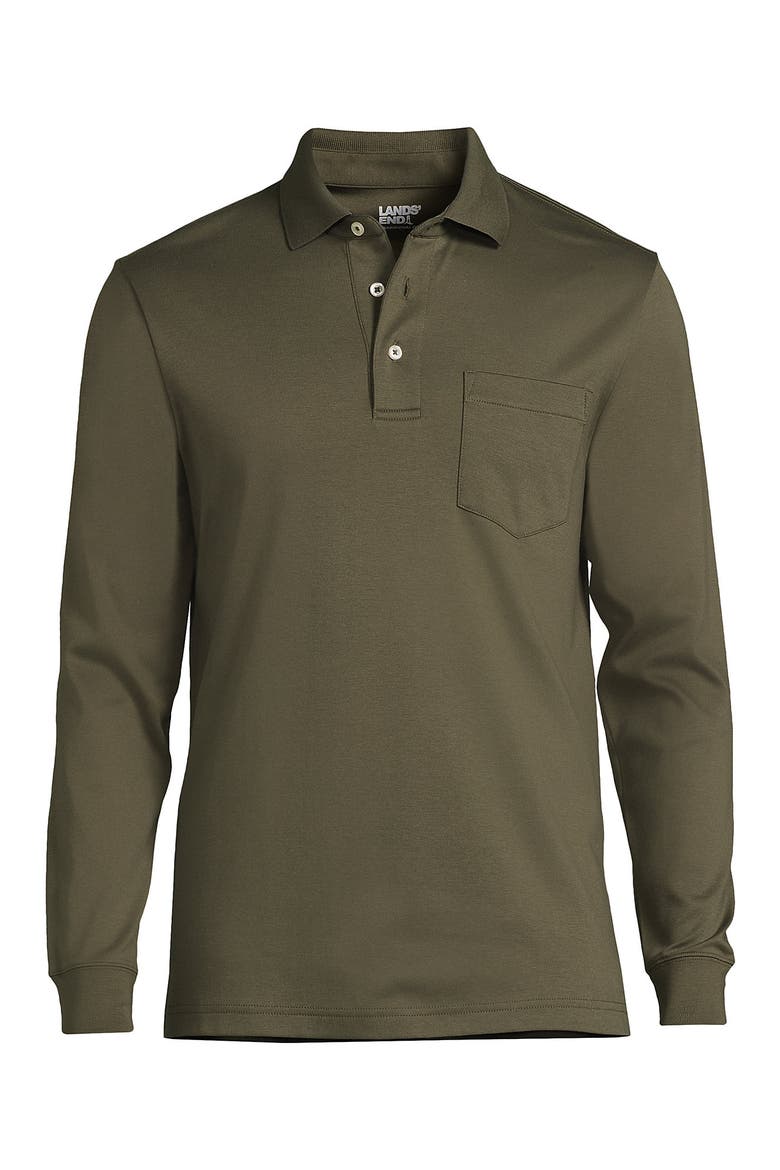 Long Sleeve Cotton Supima Polo Shirt with Pocket, Alternate, color, Forest Moss