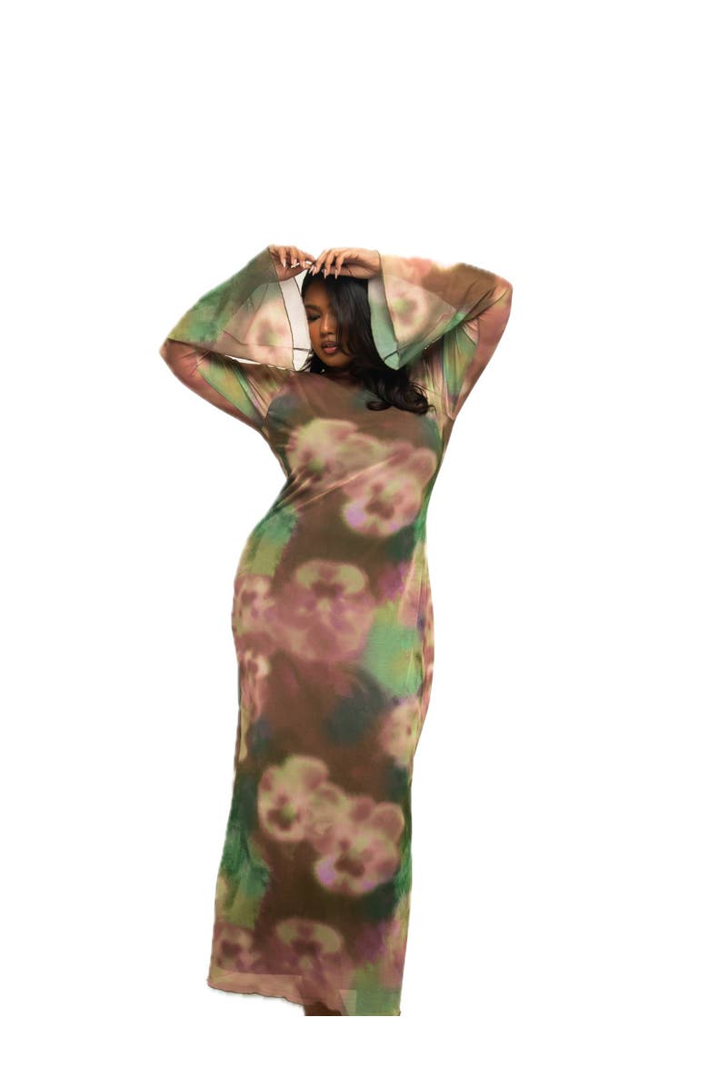 FASHION-SZN CURVE Plus Size Floral Print Mesh Maxi Dress, Main, color, Green