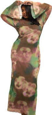 FASHION-SZN CURVE Plus Size Floral Print Mesh Maxi Dress