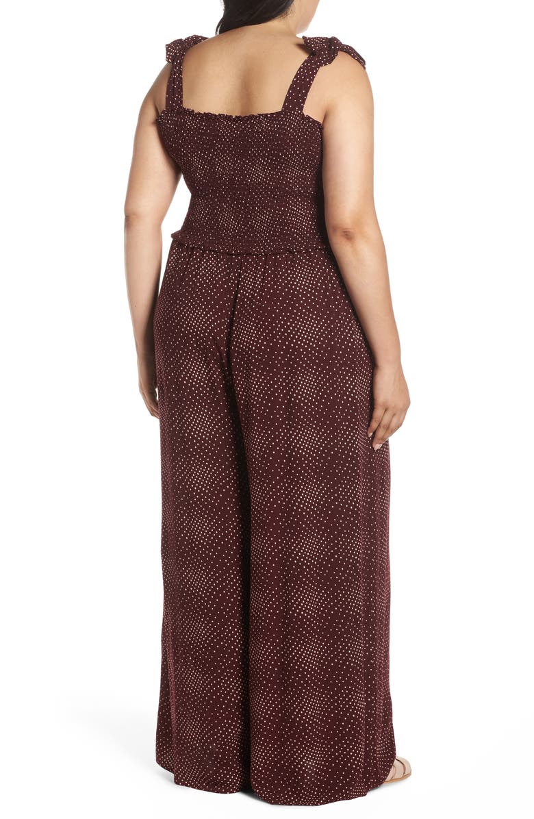 BP. Polka Dot Smocked Wide Leg Jumpsuit, Alternate, color, 