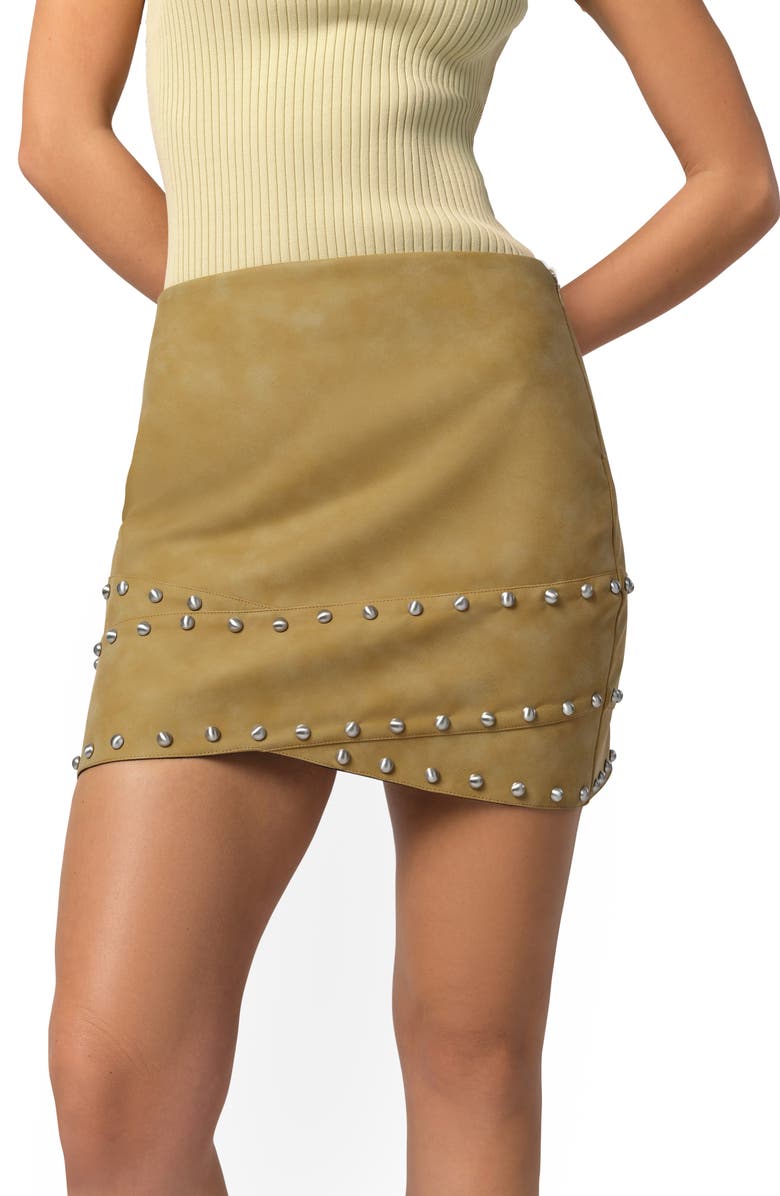 Apparis Bullet Crossover Studded Faux Suede Miniskirt, Alternate, color, 