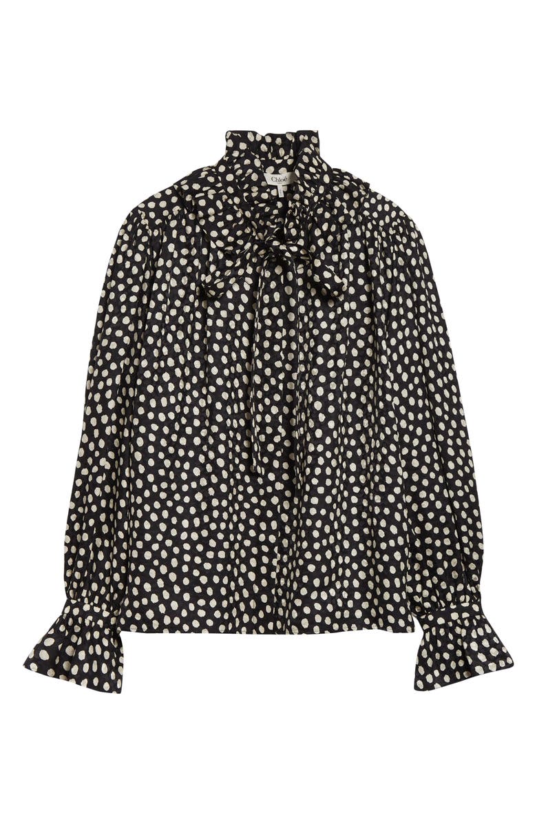 Chloé Polka Dot Jacquard Organic Silk Crêpe de Chine Shirt, Alternate, color, Beige - Black