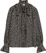 Chloé Polka Dot Jacquard Organic Silk Crêpe de Chine Shirt