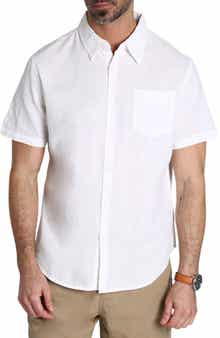 JACHS Solid Short Sleeve Cotton & Linen Button-Up Shirt