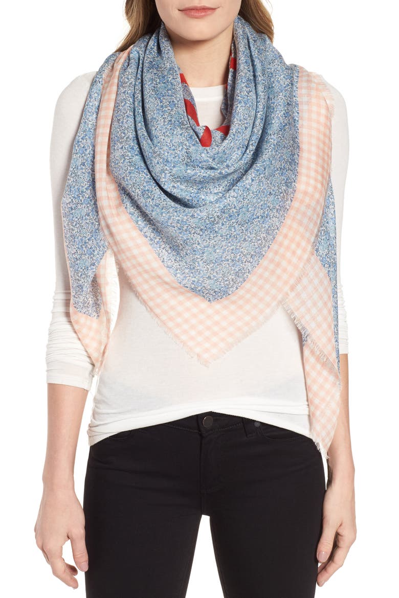 Liberty Gingham Scarf, Alternate, color, PINK/ BLUE