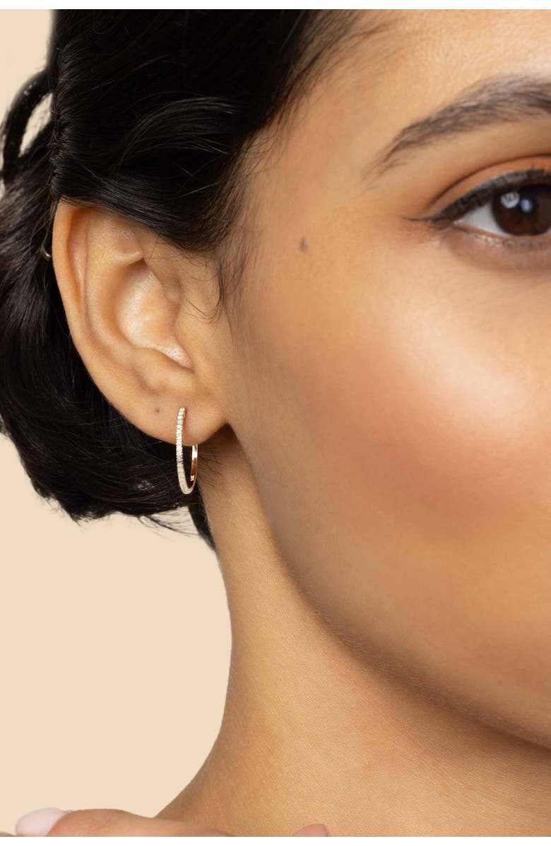 Oradina 14K Gold Shine Bright Medium Diamond Hoops, Alternate, color, 