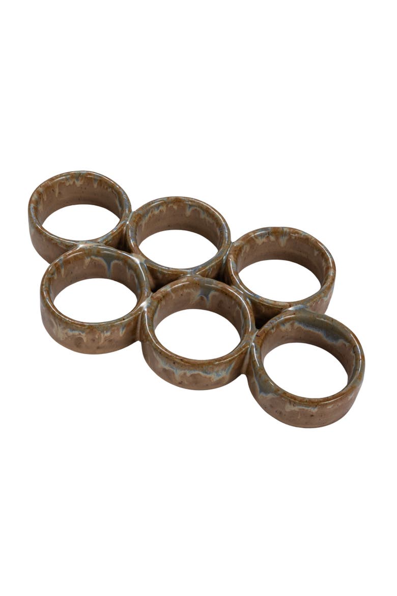 Stoneware Egg Holder with Reactive Glaze, Brown and Blue, Main, color, Brown