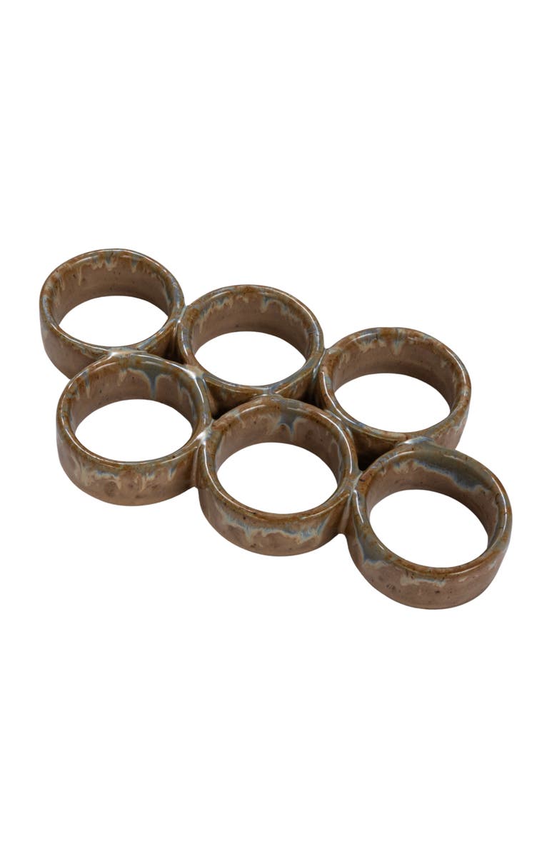 Storied Home Stoneware Egg Holder with Reactive Glaze, Brown and Blue, Main, color, Brown