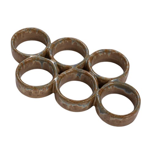 Storied Home Stoneware Egg Holder With Reactive Glaze, Brown And Blue