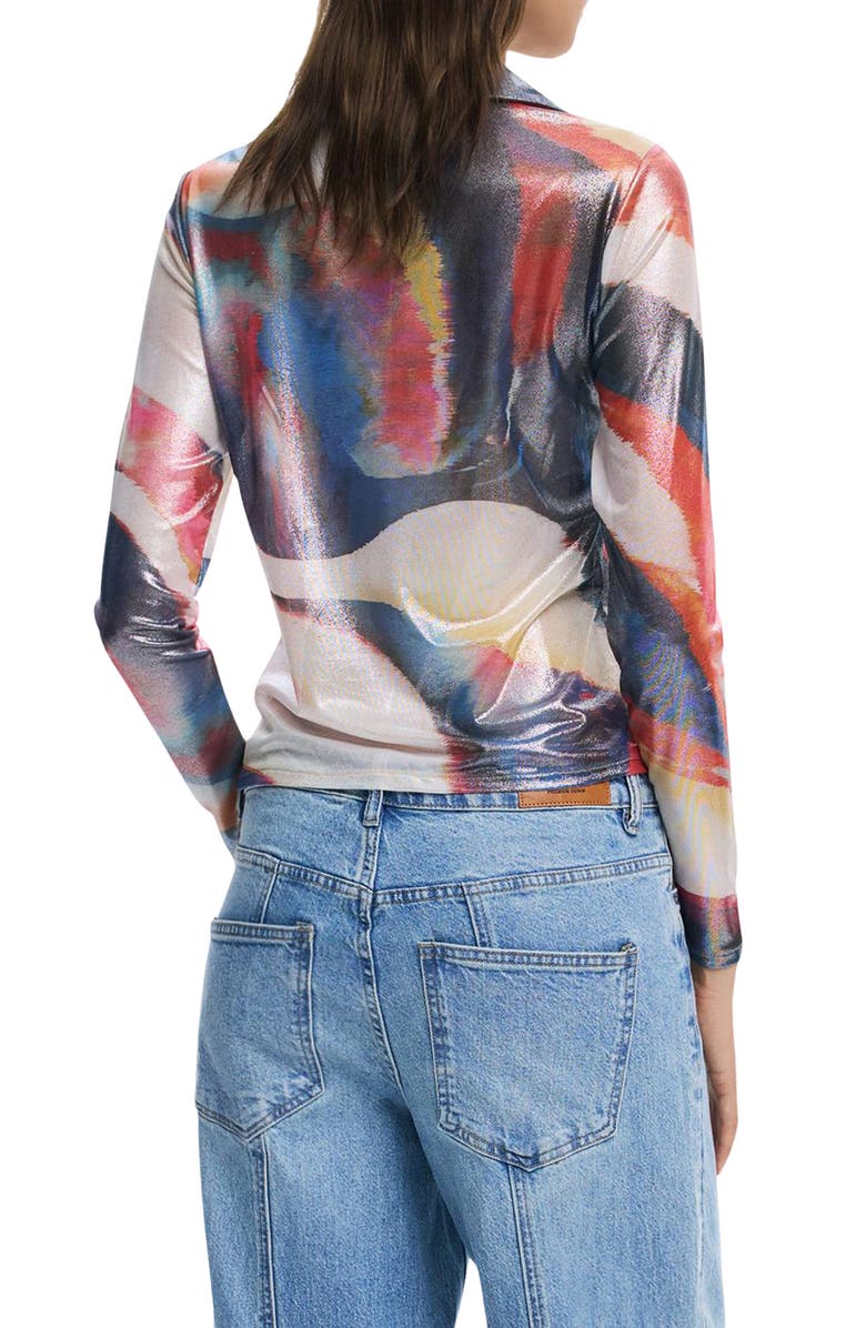 Desigual Abstract Print Button-Up Shirt, Alternate, color, Orange Red