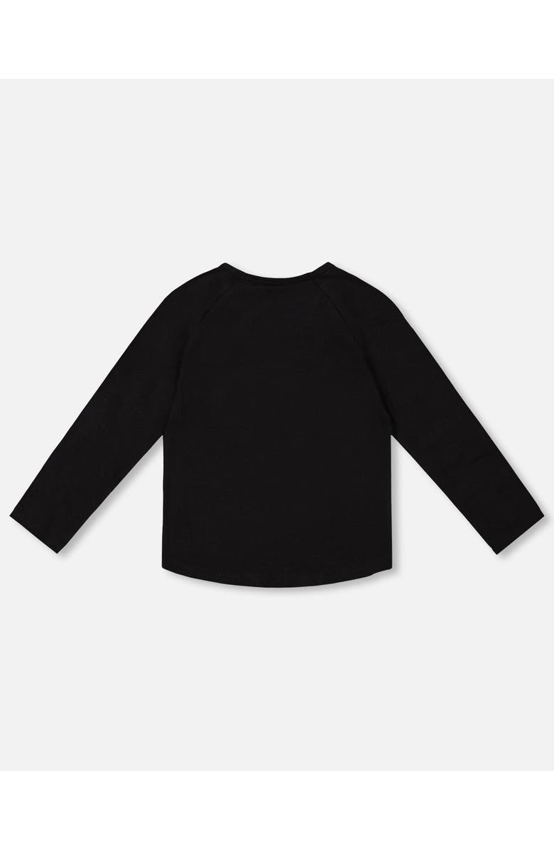 Deux par Deux Organic Cotton Long Sleeve T-Shirt with Sequin Rainbow, Alternate, color, Black