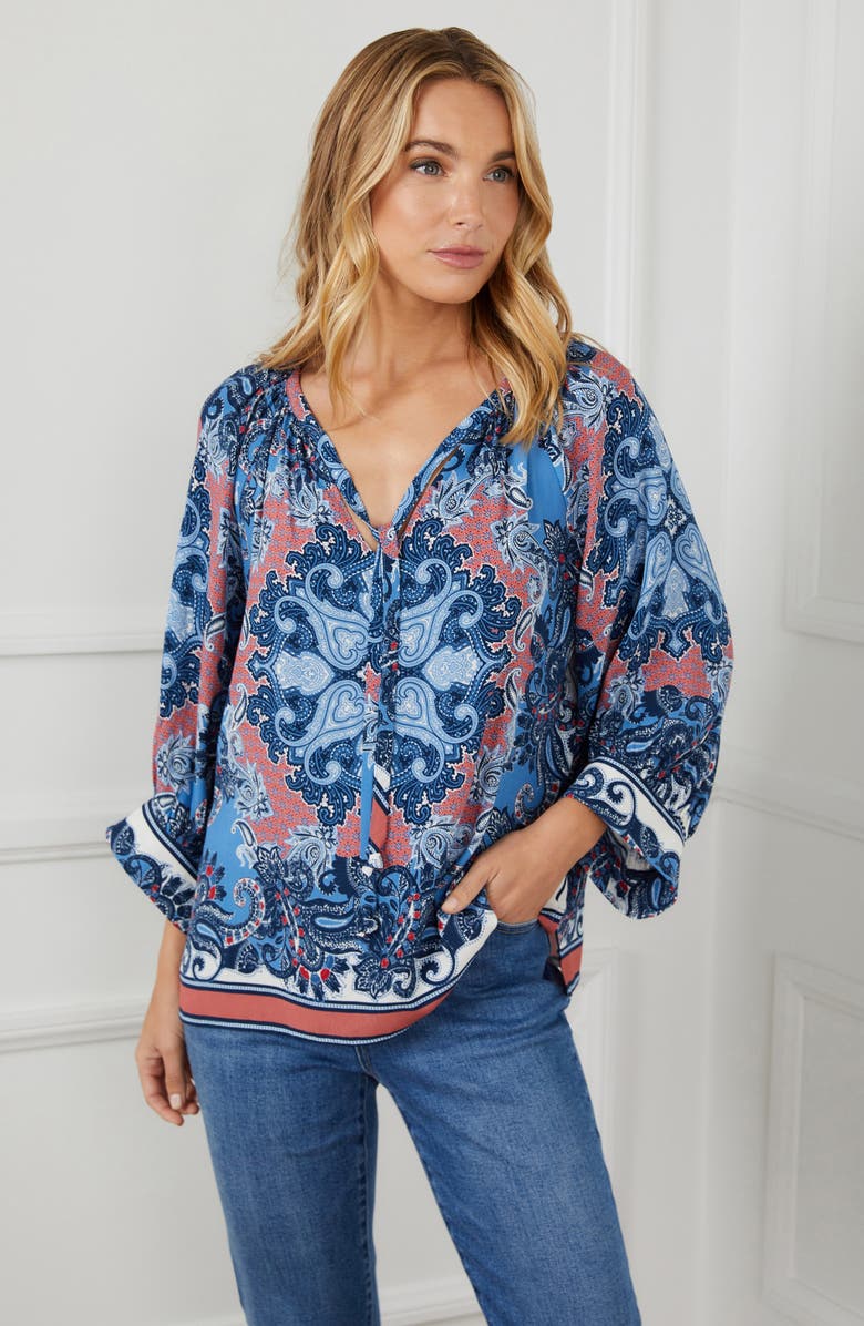 Karen Kane Blouson Sleeve Paisley Peasant Top, Alternate, color,