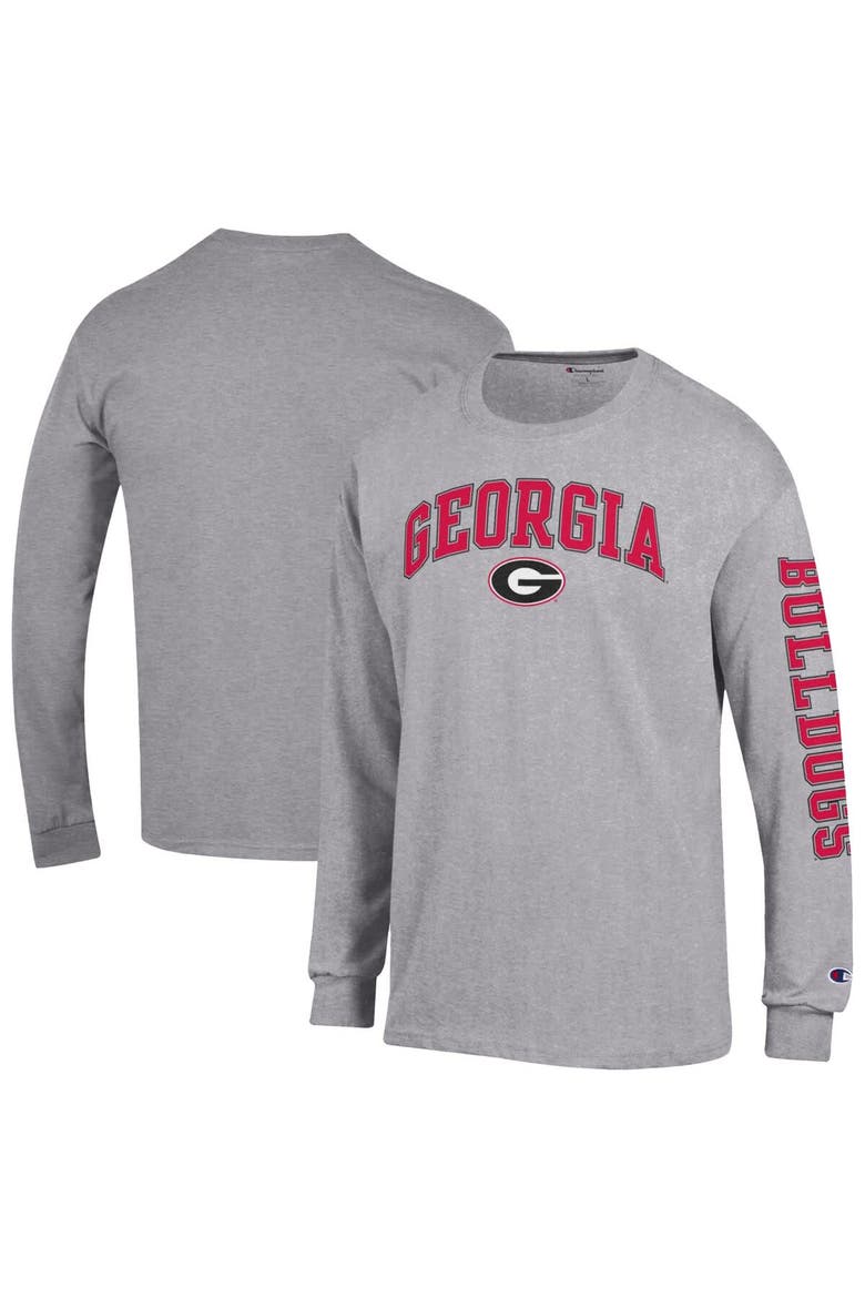 Men's Champion  Heather Gray Georgia Bulldogs Arch Over Logo 2-Hit Long Sleeve T-Shirt, Main, color, Heather Gray