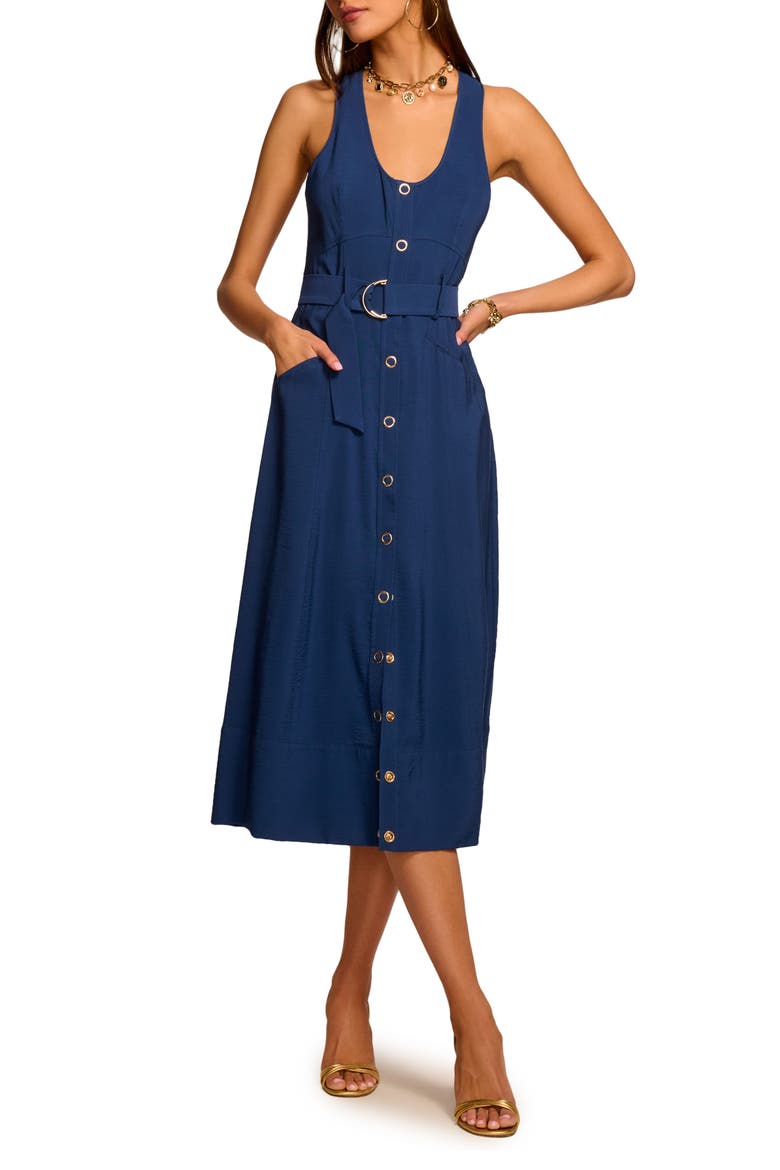 Nomi Belted Sleeveless Midi Dress, Main, color, SPRING NAVY