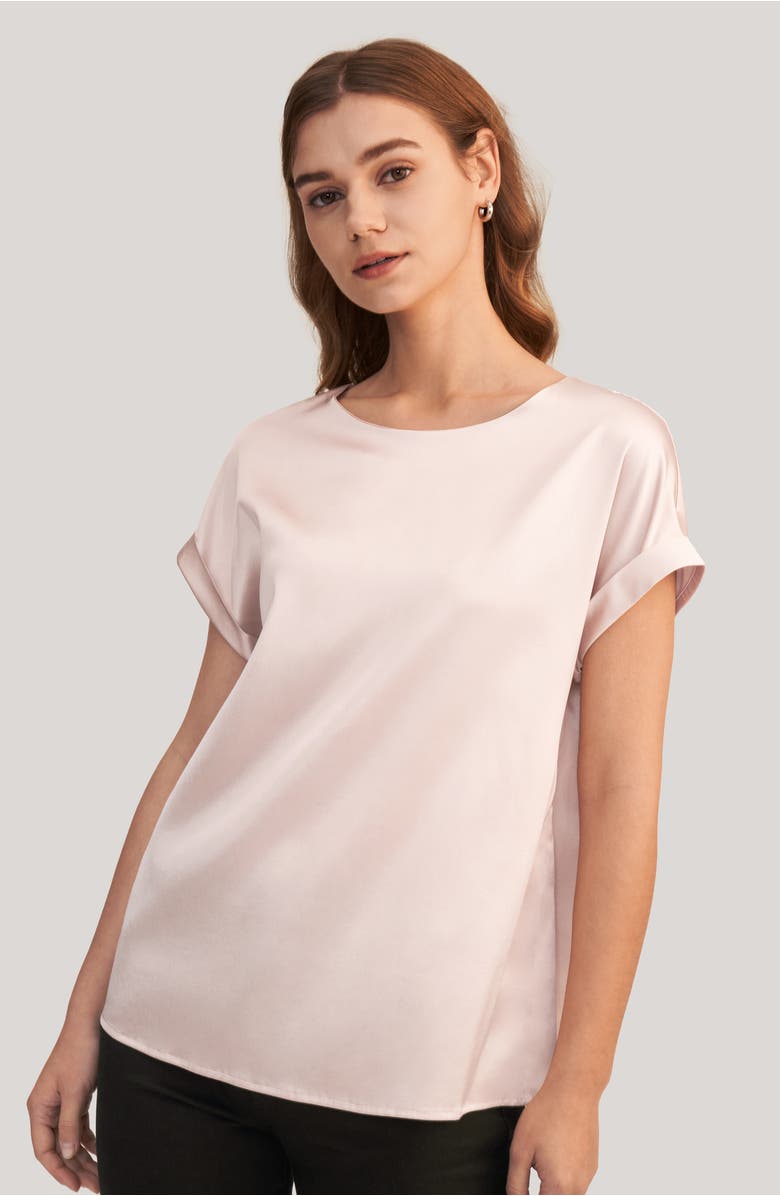 Lilysilk Women's Short Sleeves Round Neck Silk Tee, Alternate, color, Pale Pink