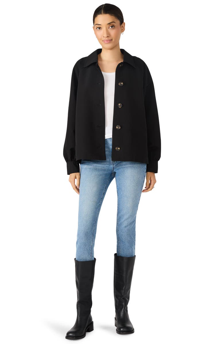 Steve Madden Flared Short Trench Coat, Alternate, color, Black