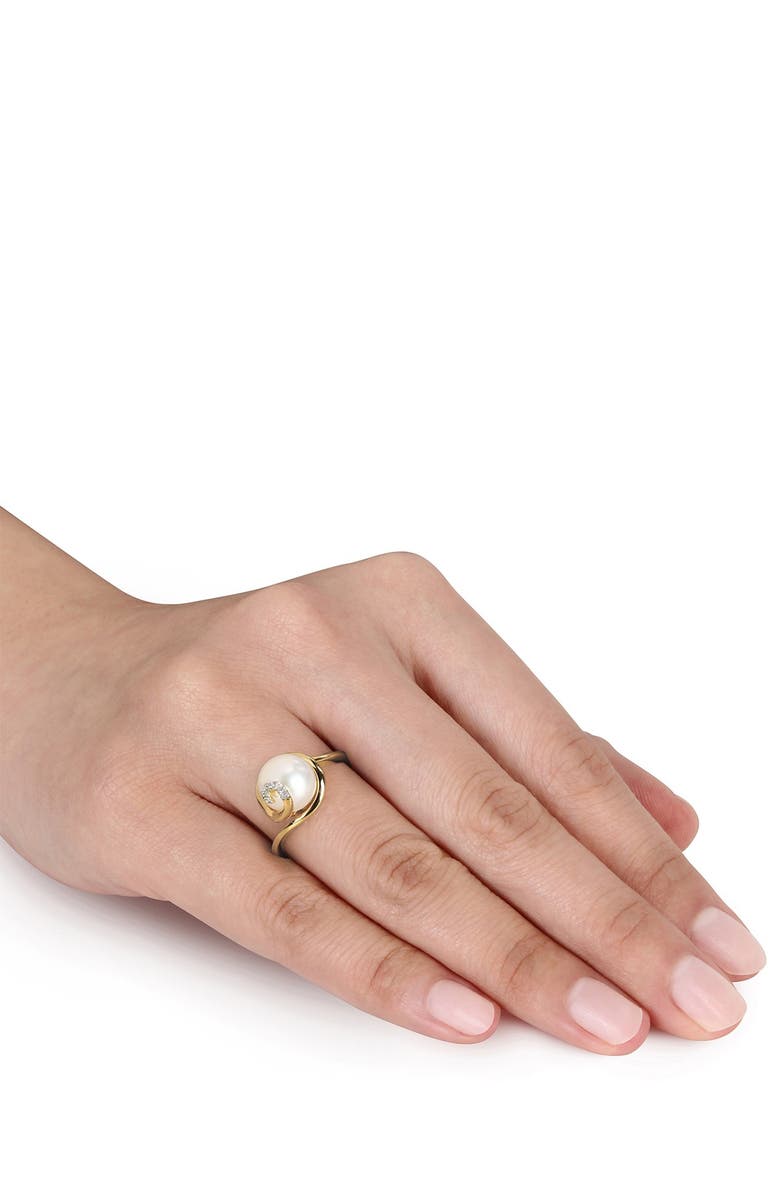 DELMAR Diamond & White 9-9.5mm Freshwater Pearl Ring, Alternate, color, White