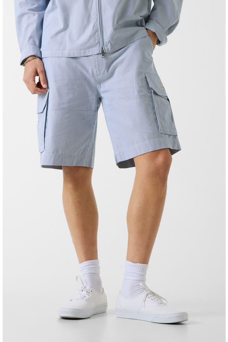 Stripe Cargo Denim Shorts, Main, color, DARING OCEAN/ WHITE