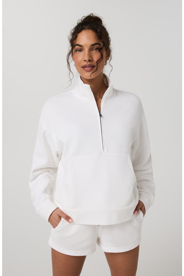 Piqué Half Zip Fleece Pullover, Alternate, color, WHITE