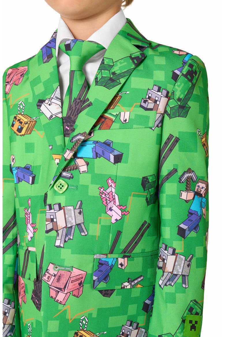 Kids' Minecraft Two-Piece Suit & Tie Set, Alternate, color, GREEN