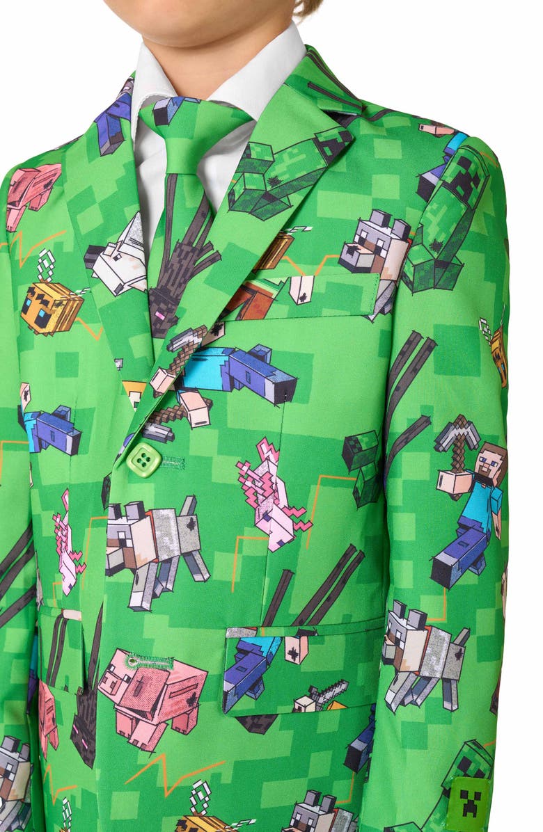 OppoSuits Kids' Minecraft Two-Piece Suit & Tie Set, Alternate, color, Green