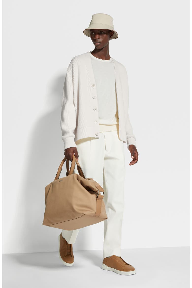 Pleat Front Cotton & Wool Trousers, Alternate, color, BIANCO ZEGNA