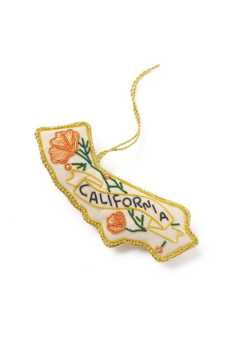 California Poppy Beaded Fabric Ornament, Main, color, Natural