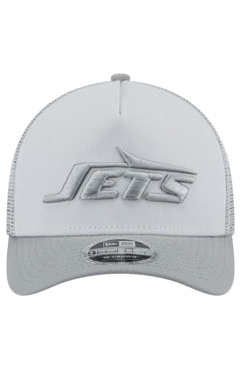 New Era Men's New Era Gray New York Jets Domain A-Frame Trucker 9FORTY Adjustable Hat, Alternate, color,