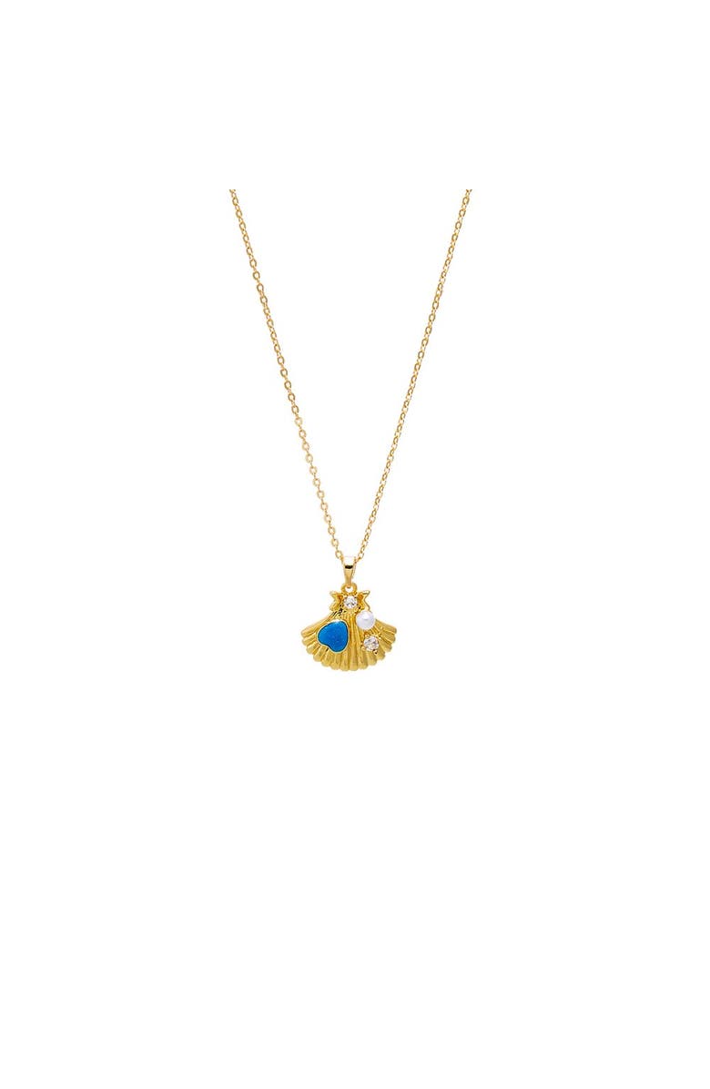 BY ADINA EDEN Turquoise, Pearl & CZ Seashell Pendant Necklace, Main, color, Turquoise
