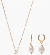 Joey Baby Zircon Necklace and Pearl Drop Earrings Set