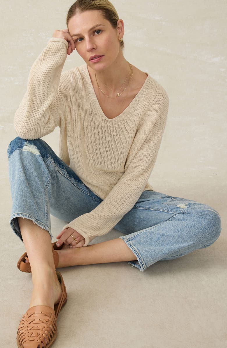 Faherty Miramar Linen & Organic Cotton V-Neck Sweater, Alternate, color, Summer Sand