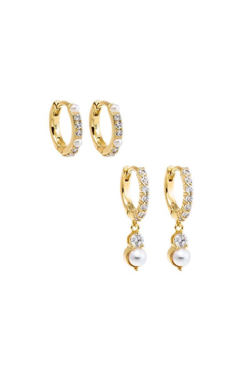 BY ADINA EDEN Dianty Pearl Huggie Earring Combo Set, Main, color, 