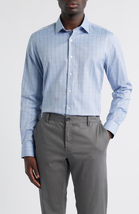 Regular Fit Windowpane Check Mélange Cotton Dobby Button-Up Shirt