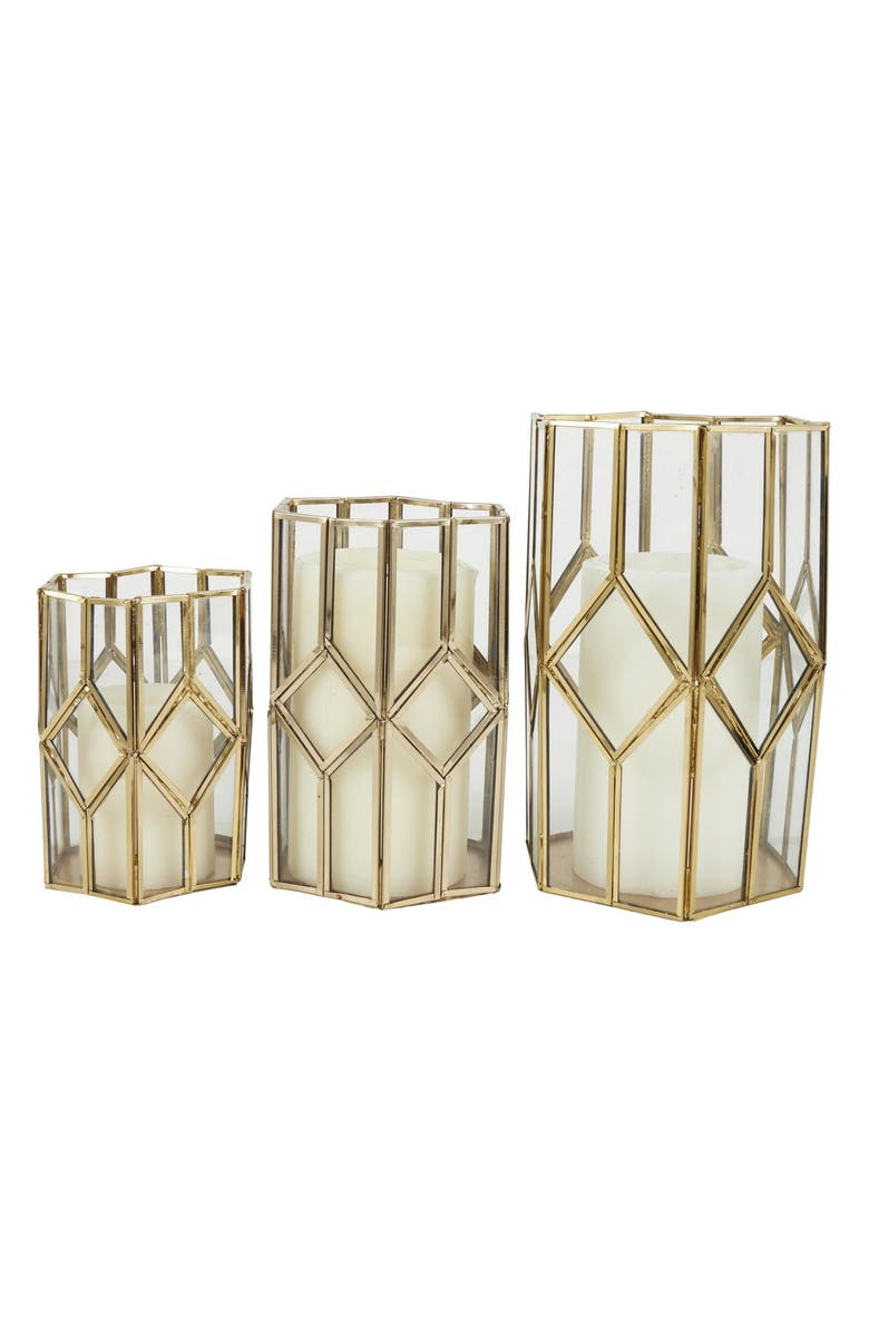 UMA Set of 3 Modern Metal Lantern Candle Holders, Main, color, Gold