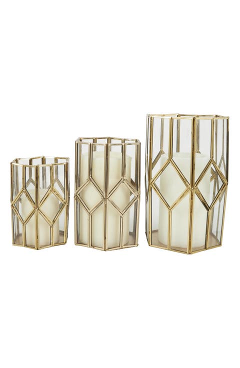 Set of 3 Modern Metal Lantern Candle Holders