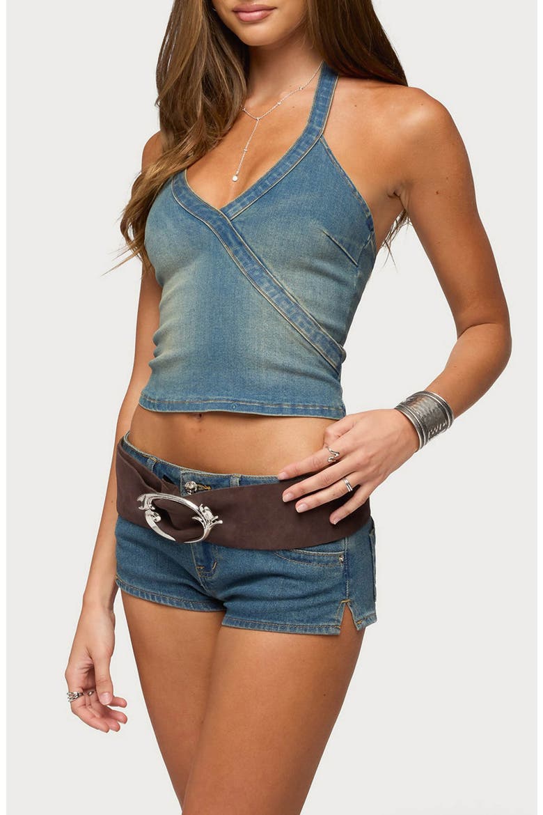 Cecie Denim Halter Top, Alternate, color, BLUE-WASHED