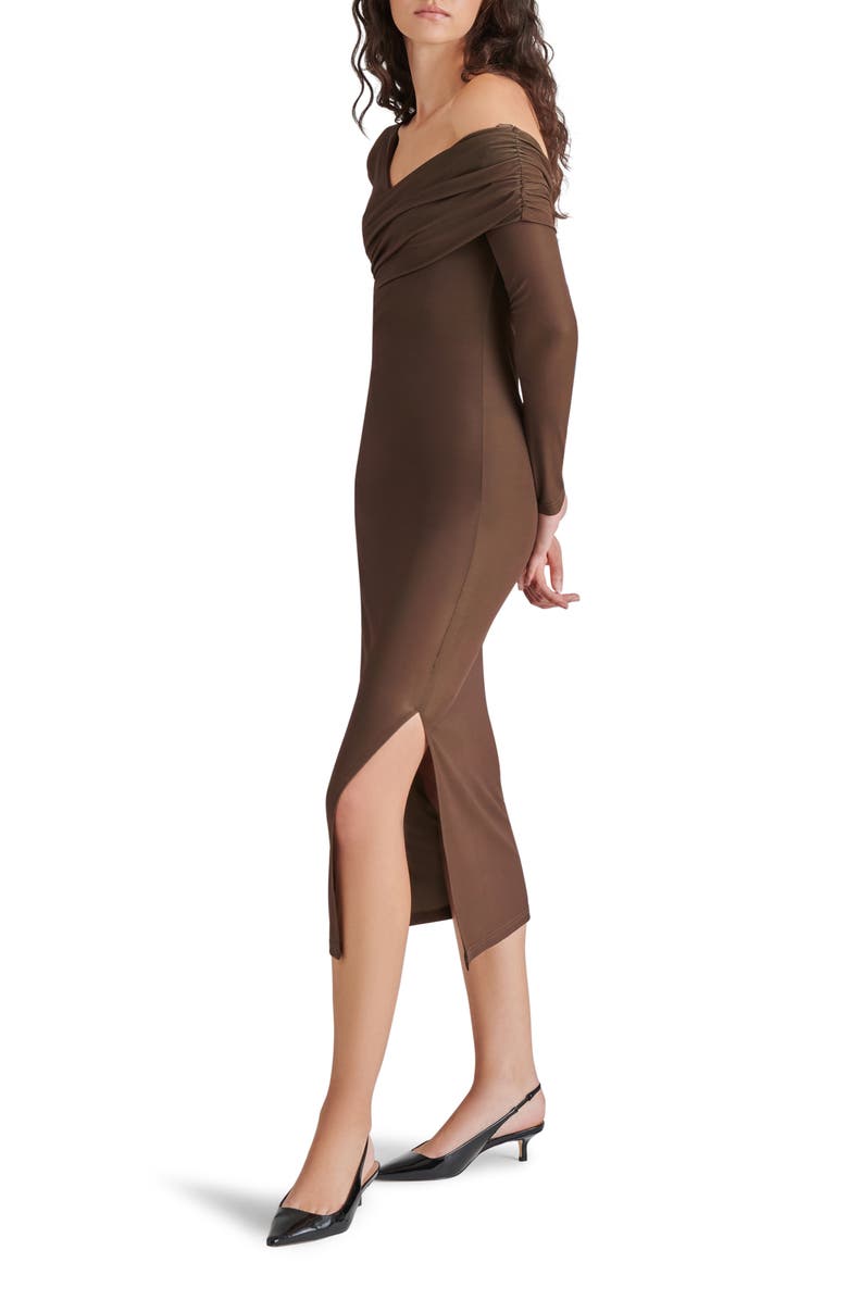 Steve Madden Bevelyn One-Shoulder Long Sleeve Body-Con Midi Dress, Alternate, color, Coco