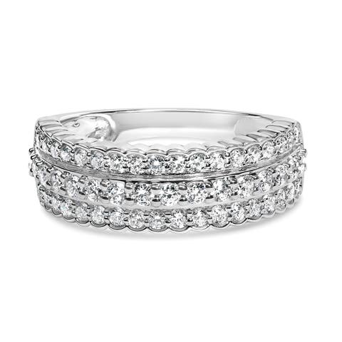 Silver 1.0 cttw Lab Grown Diamond 3 Row Band Ring
