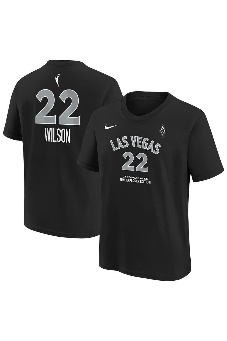 Youth Nike A'ja Wilson Black Las Vegas Aces Explorer Edition Name & Number T-Shirt, Main, color, Black
