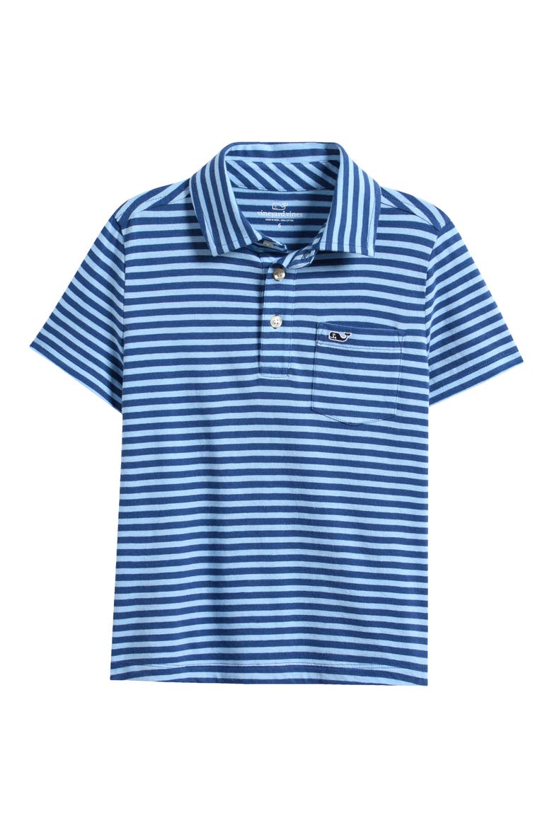 Kids' Island Stripe Pocket Polo, Main, color, SCH STRIPE MOONSHIN/ JAKE BLUE