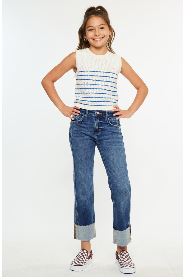 Gisela Mid Rise Kids Cropped Straight Jeans, Alternate, color, Dark Wash